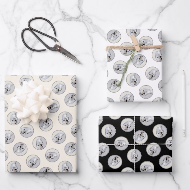 Kleine, schlafende Welpen, originale Hundekunst Geschenkpapier Set (Vorderseite)