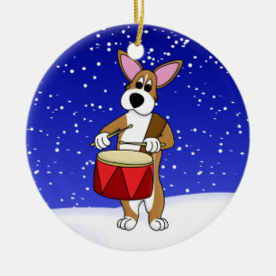 Kleine Schlagzeugercorgi-Weihnachtsverzierung Keramik Ornament