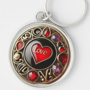 Kleine Schlösser der Liebe: Zirkelknopf Rotes Herz Schlüsselanhänger