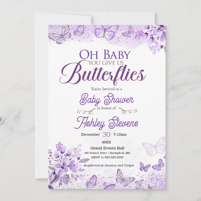 Kleine Schmetterling Baby Dusche Einladung (Vorderseite)