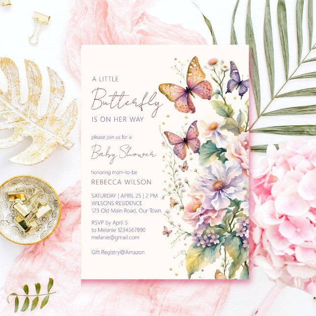Kleine Schmetterling-bezaubernde Gartenbaby-Dusche Einladung (Little butterfly enchanted vintage garden baby shower editable template invitation digital download)