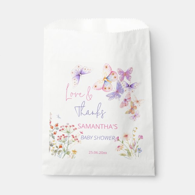 Kleine Schmetterling Wildblumen Babydusche danke Geschenktütchen (Vorderseite)