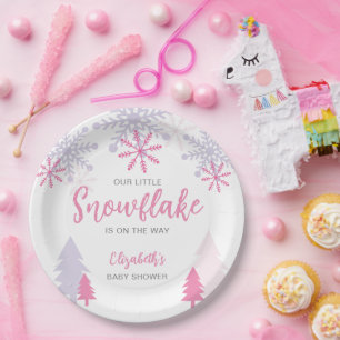 Kleine Schneeflocke auf dem Weg Babydusche Winter Pappteller