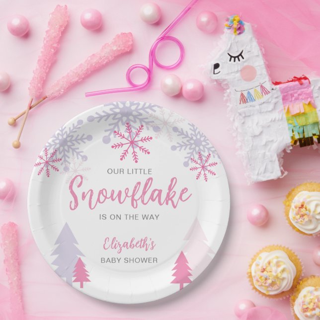 Kleine Schneeflocke auf dem Weg Babydusche Winter Pappteller (Party)