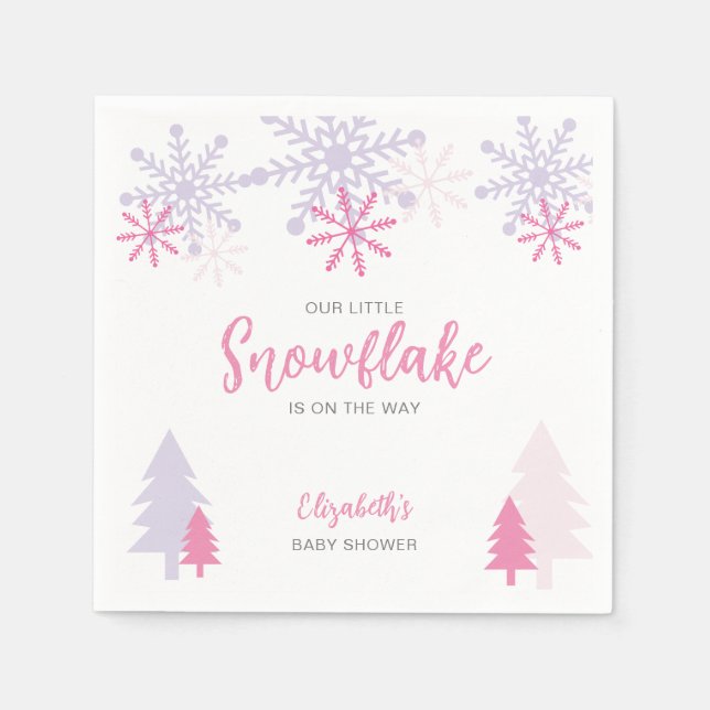Kleine Schneeflocke auf dem Weg Babydusche Winter Serviette (Vorderseite)