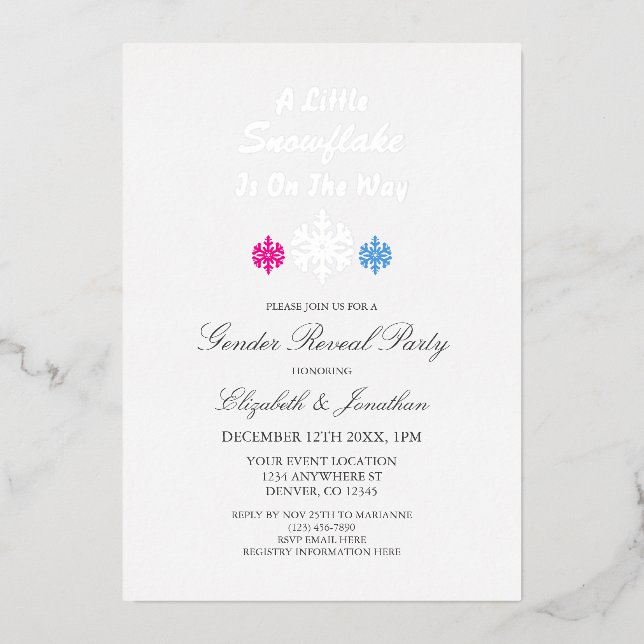 Kleine Schneeflocke auf dem Weg zur Aufdeckung des Folieneinladung (Vorderseite)