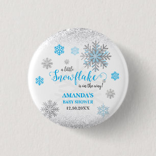 Kleine Schneeflocke Blau Silber Glitzernde Babypar Button