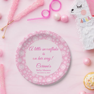 Kleine Schneeflocke rosa Mädchen Baby-Party Pappteller