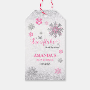 Kleine Schneeflocke Rosa Silber Glitzernde Babypar Geschenkanhänger