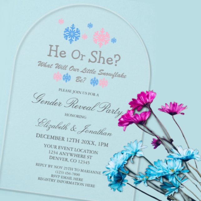 Kleine Schneeflocken-Winter-Geschlechtsoffenbarung Acryleinladungen (Von Creator hochgeladen)