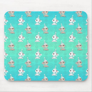 Kleine Schneehasen in Hüten und Schals Muster Mousepad