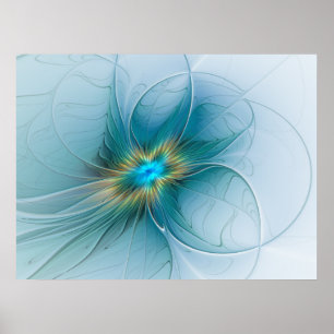 Kleine Schönheit moderne blaue Gold-Fraktal-Kunst- Poster