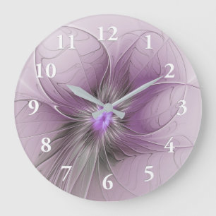 Kleine Schönheit Moderne Mauve Graue Fractal-Kunst Große Wanduhr