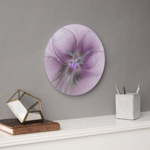 Kleine Schönheit Moderne Mauve Graue Fraktal-Kunst Große Wanduhr