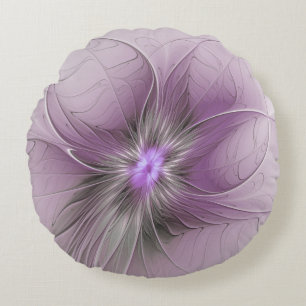 Kleine Schönheit Moderne Mauve Graue Fraktal-Kunst Rundes Kissen