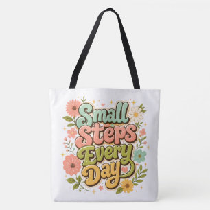 Kleine Schritte jeden Tag Floral Retro Motivierend Tasche
