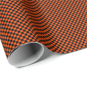 Kleine, schwarz-braune Orangenfarben-Karo Geschenkpapier