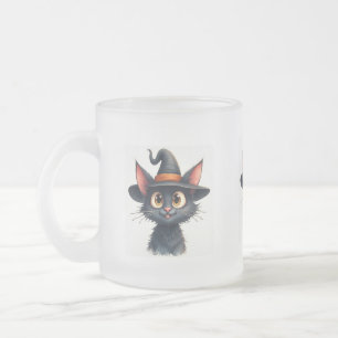 Kleine schwarze Katze mit großen braunen Augen Mattglastasse