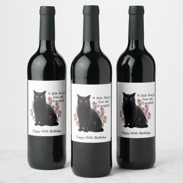 KLEINE SCHWARZE KATZE WEINETIKETT (Flaschen)