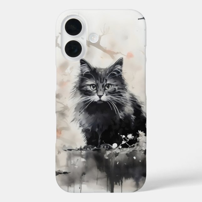 Kleine schwarze Katzenfarbe iPhone 16 Hülle (Rückseite)