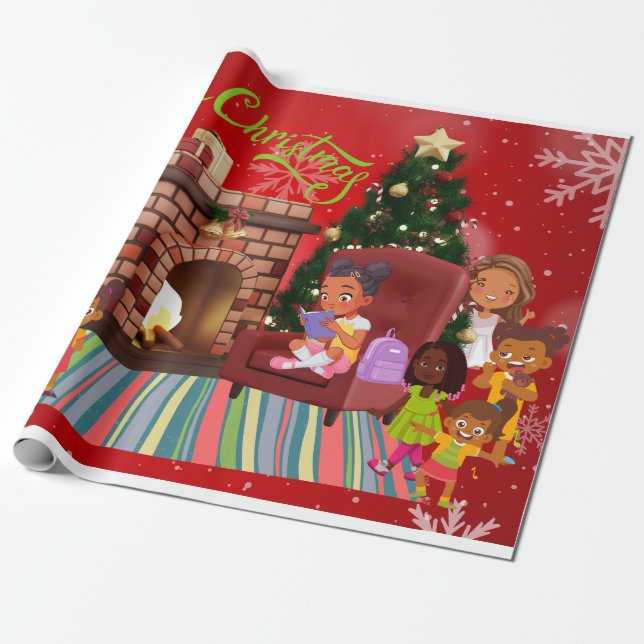 Kleine schwarze Mädchen zu Weihnachten Geschenkpapier (Ungerollt)