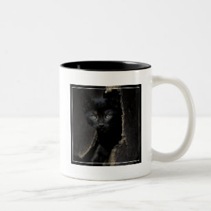 Kleine schwarze Miezekatze Zweifarbige Tasse