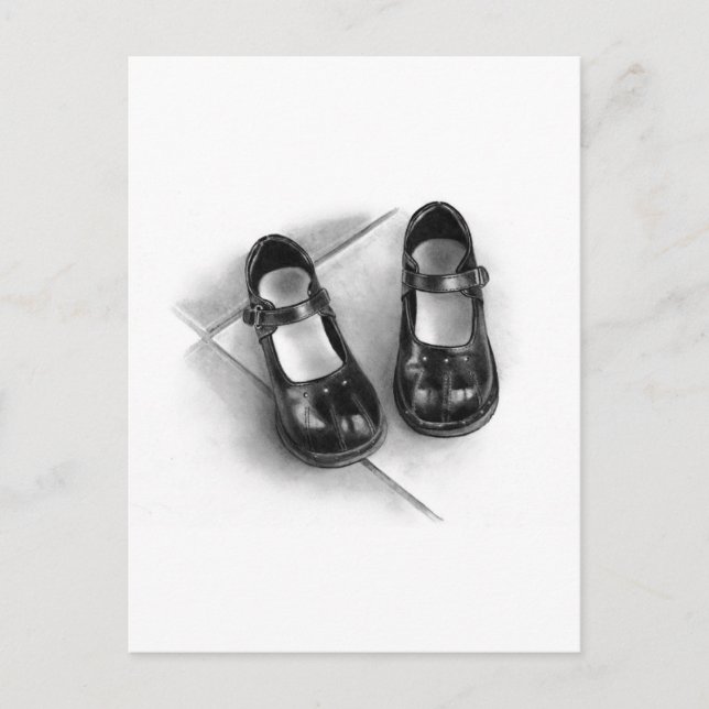 KLEINE SCHWARZE SCHUHE: PENCIL ART: REALISMUS POSTKARTE (Vorderseite)
