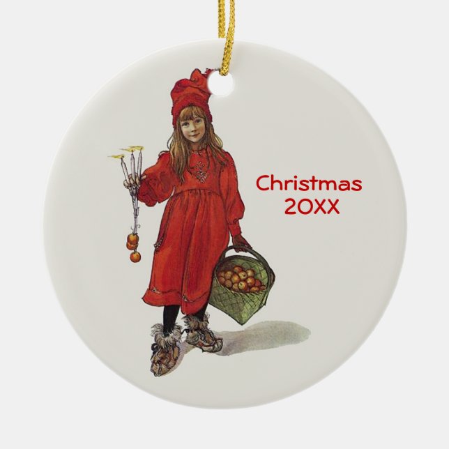 Kleine schwedische Mädchen-Gewohnheit Carl Keramik Ornament (Vorne)
