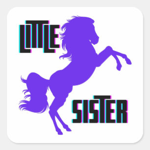 Kleine Schwester Lila Pony Quadratischer Aufkleber