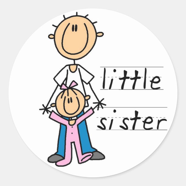 Kleine Schwester mit Big Brother T - Shirt und Ges Runder Aufkleber (Vorderseite)
