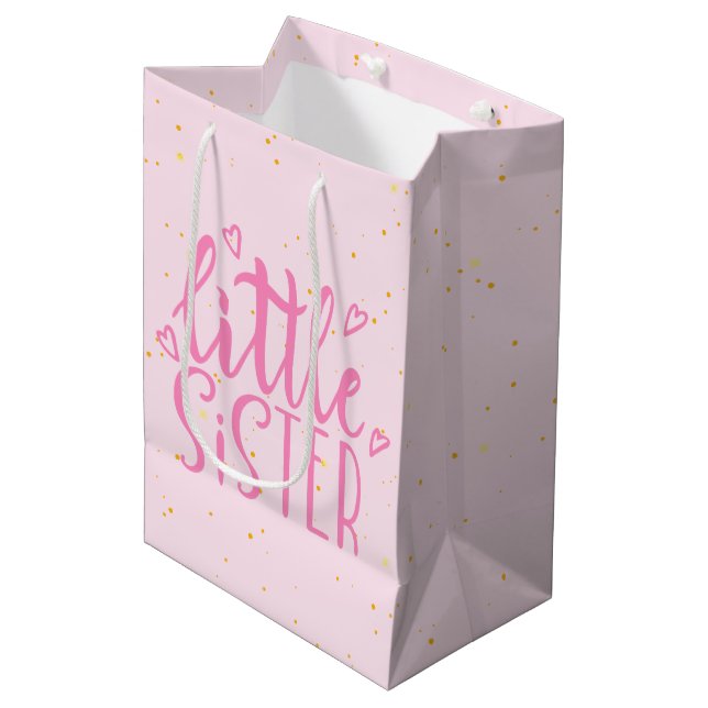 Kleine Schwester Typografie Modren Text Mittlere Geschenktüte (Vorderseite Schrägansicht)