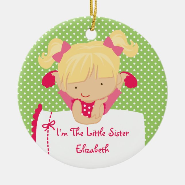 Kleine Schwester-Weihnachtsverzierungs-süßes Keramikornament (Vorne)