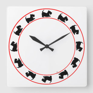 Kleine Scotties-Uhr Quadratische Wanduhr