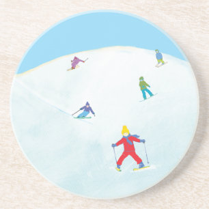 Kleine Skifahrer auf dem Snowy Hill Getränkeuntersetzer