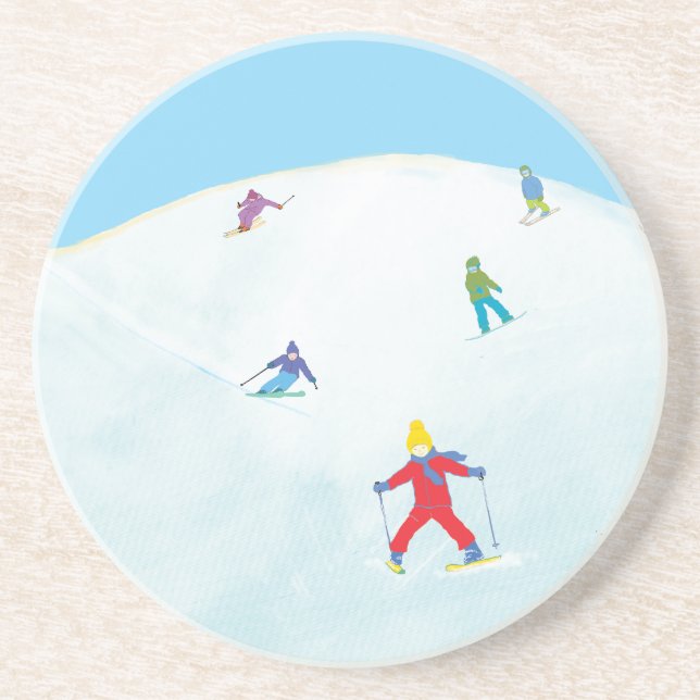 Kleine Skifahrer auf dem Snowy Hill Getränkeuntersetzer (Vorne)