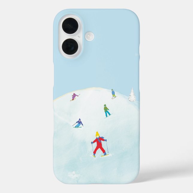 Kleine Skifahrer auf dem Snowy Hill iPhone 16 Hülle (Rückseite)
