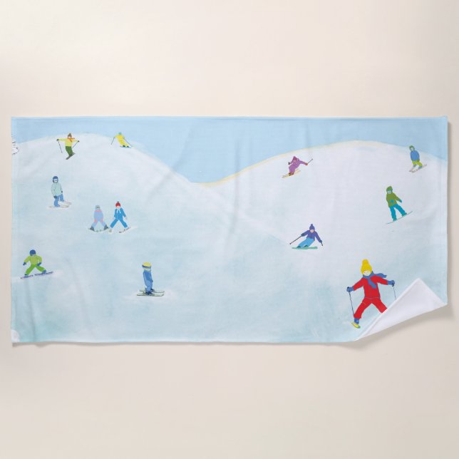 Kleine Skifahrer auf dem Snowy Hill Strandtuch (Vorderseite)