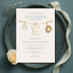 Kleine Slugger Baseball-Wäscheleine-Baby-Party Einladung