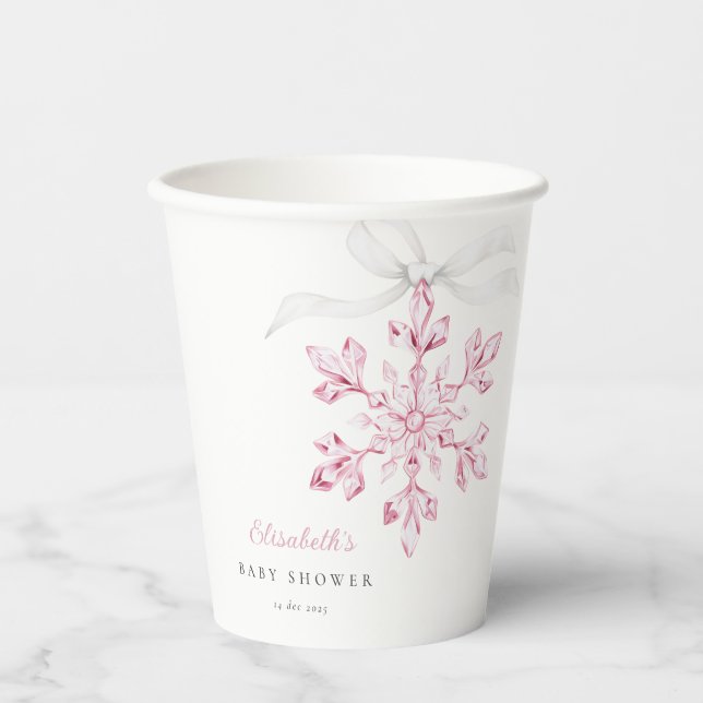 Kleine Snowflake Pink Babydusche Pappbecher (Vorderseite)