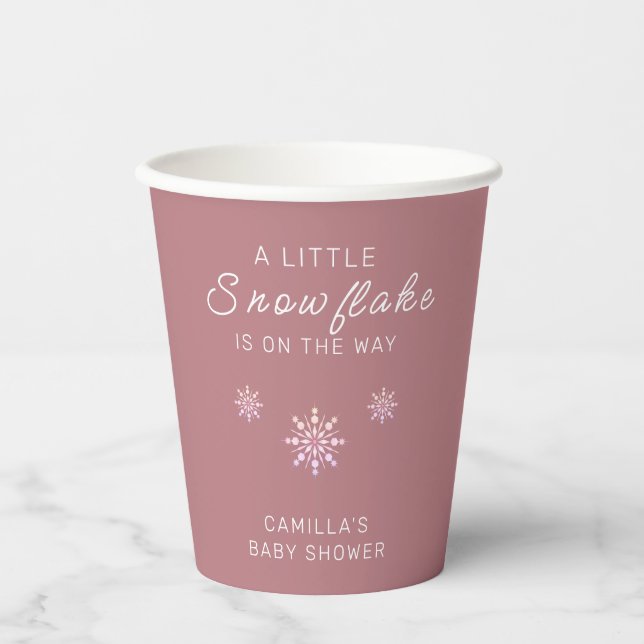 Kleine Snowflake Pink Babydusche Pappbecher (Vorderseite)