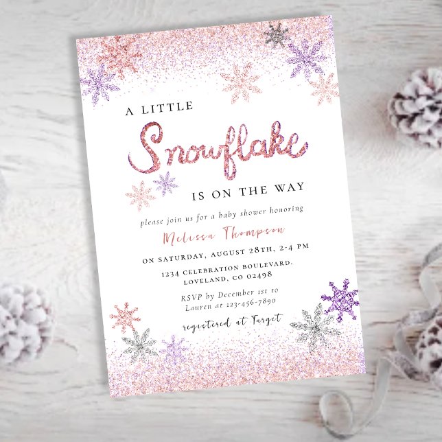 Kleine Snowflake Pink Winter Girl Babydusche Einladung (Von Creator hochgeladen)