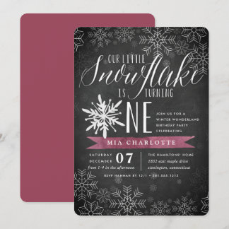 Kleine Snowflake Plum Chalkboard Erster Geburtstag Einladung