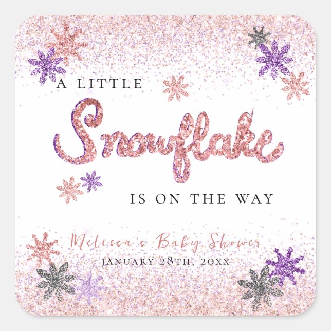 Kleine Snowflake Winter Girl Babydusche Quadratischer Aufkleber (Vorderseite)
