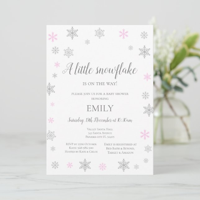 Kleine Snowflake Wintereinladung - Kinderdusche Einladung (Stehend Vorderseite)