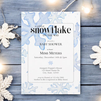 Kleine Snowflake Wintery Watercolor Babydusche Einladung