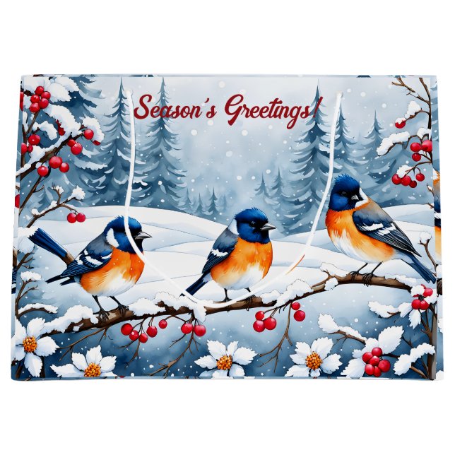 Kleine Songbirds in einer verschneiten Landschaft  Große Geschenktüte (Vorderseite)