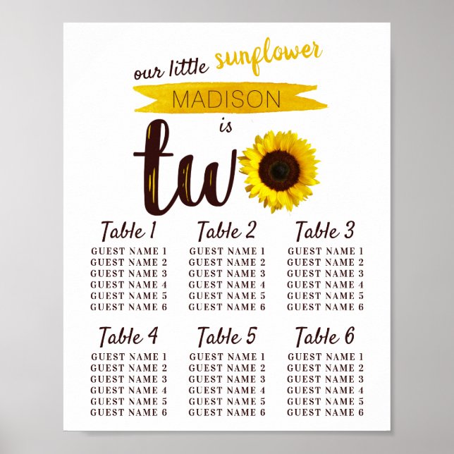 Kleine Sonnenblume 2. Geburtstag Sitzkarte Poster (Vorne)