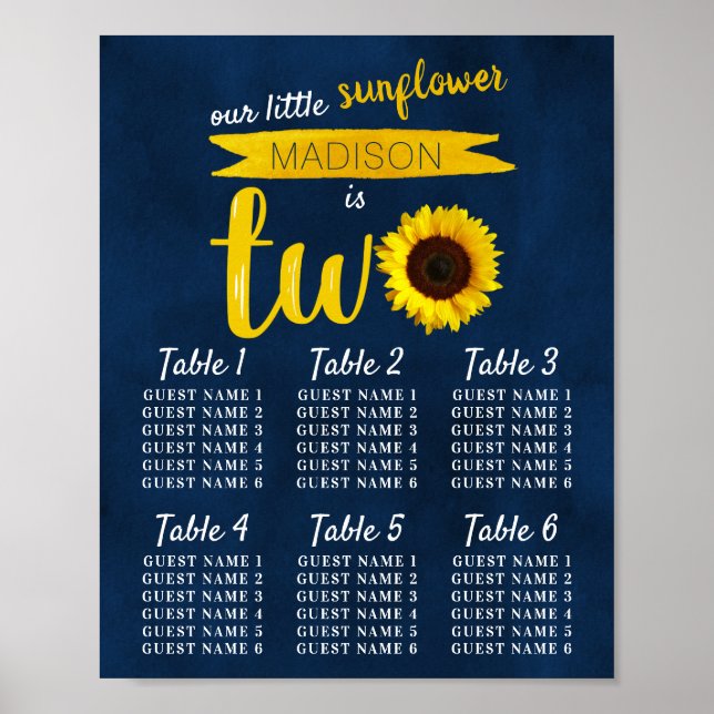 Kleine Sonnenblume 2. Geburtstag Sitzkarte Poster (Vorne)