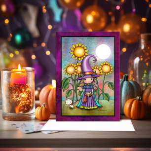 Kleine Sonnenblume Niedliche Halloween-Kunst Karte
