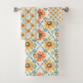 Kleine Sonnenblumen Moderne Aquarellblumen Badhandtuch Set